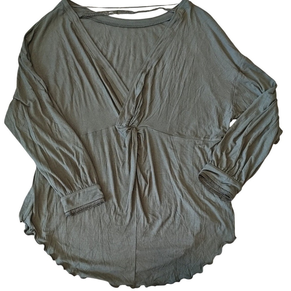 Free People Around The Clock Tunic Small Olive Green boho Ribbed Knit Top
